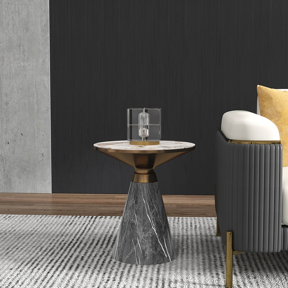 Gray & Gold Hourglass-Shape End Side Table