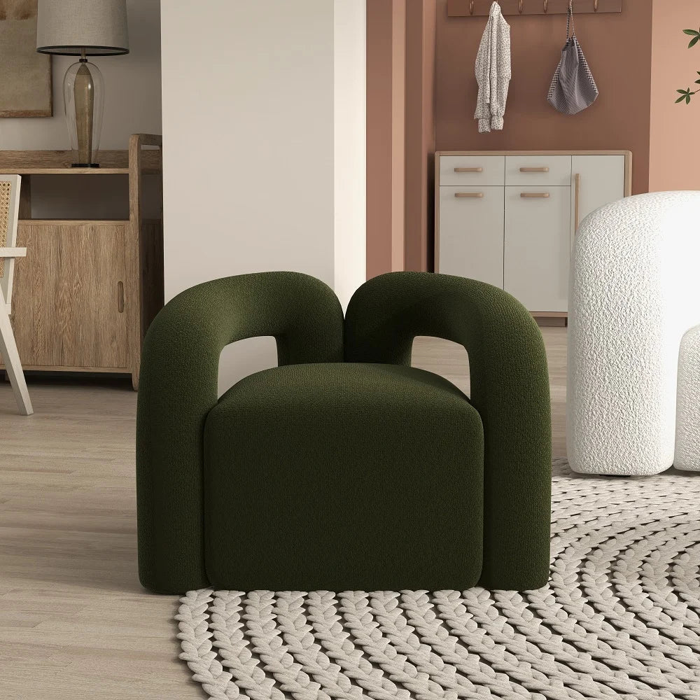 Japandi Dark Green Boucle Accent Chair