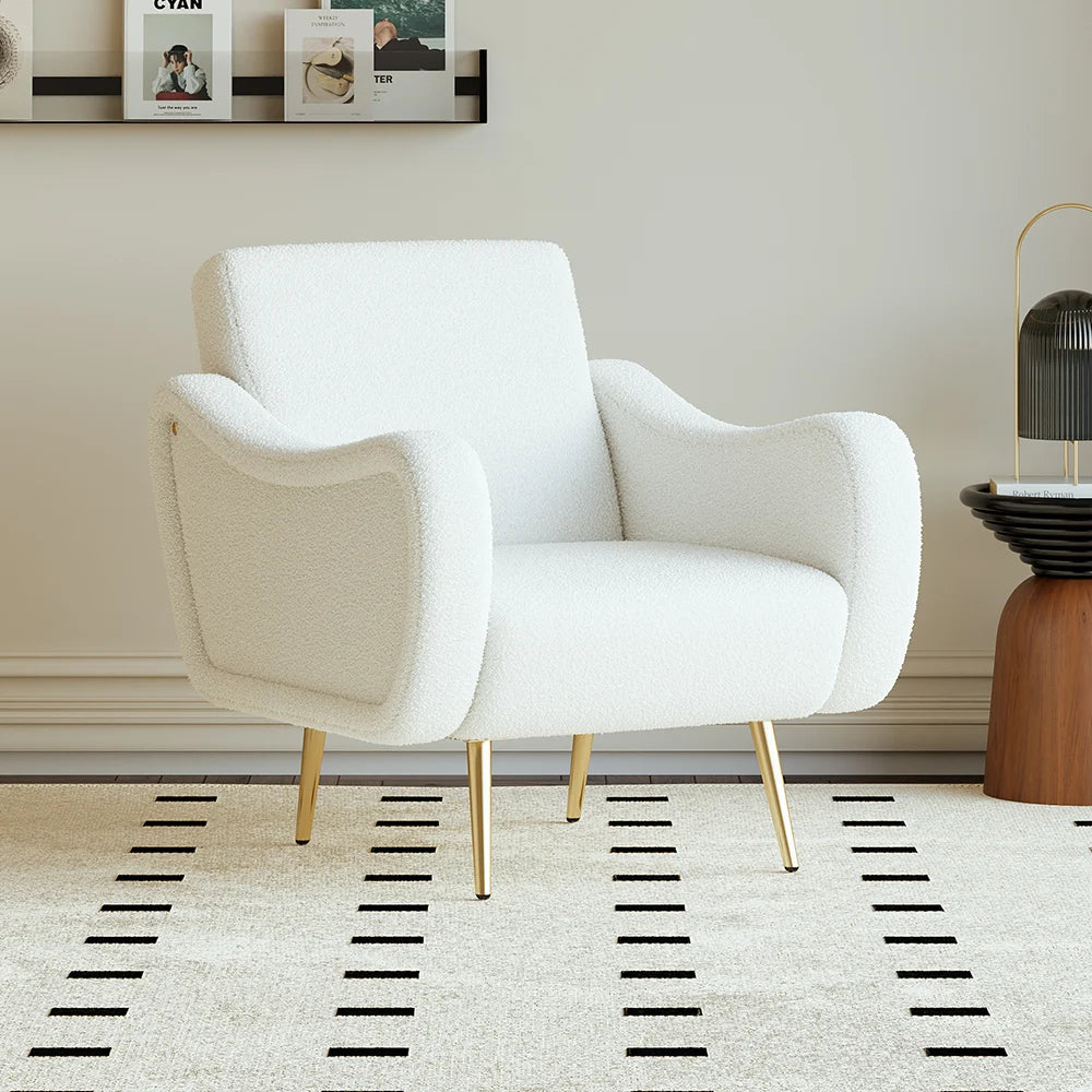 White Boucle Accent Chair