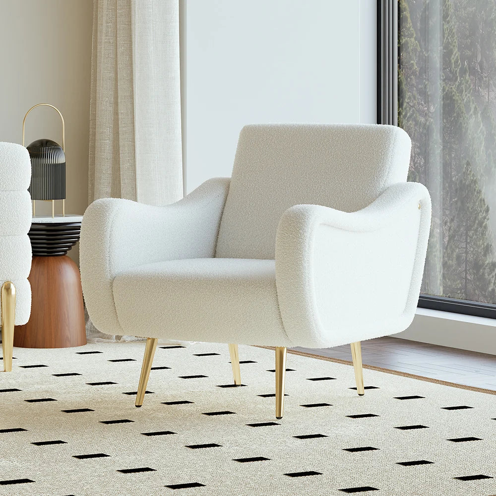 White Boucle Accent Chair