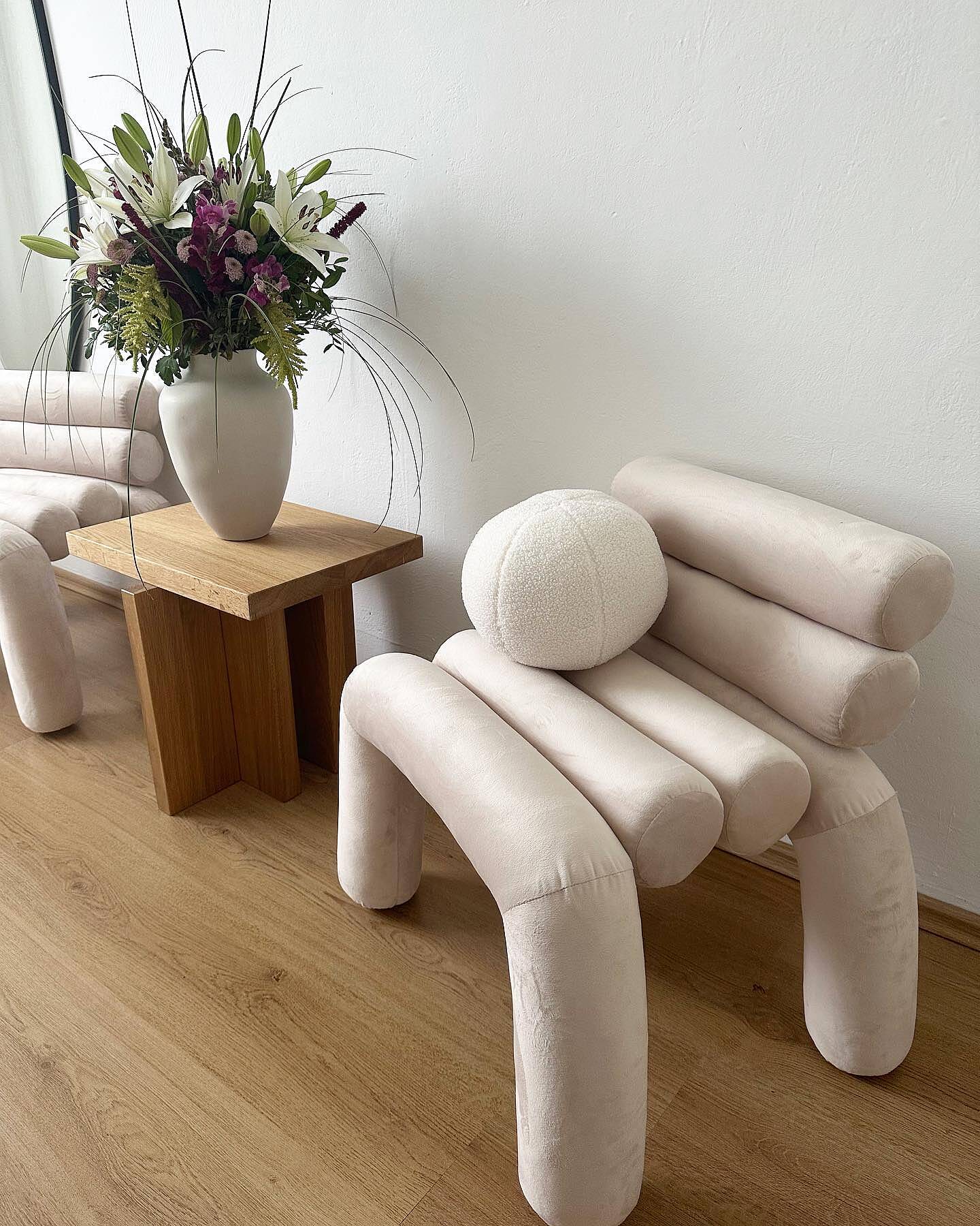 Beige Velvet Accent Chair