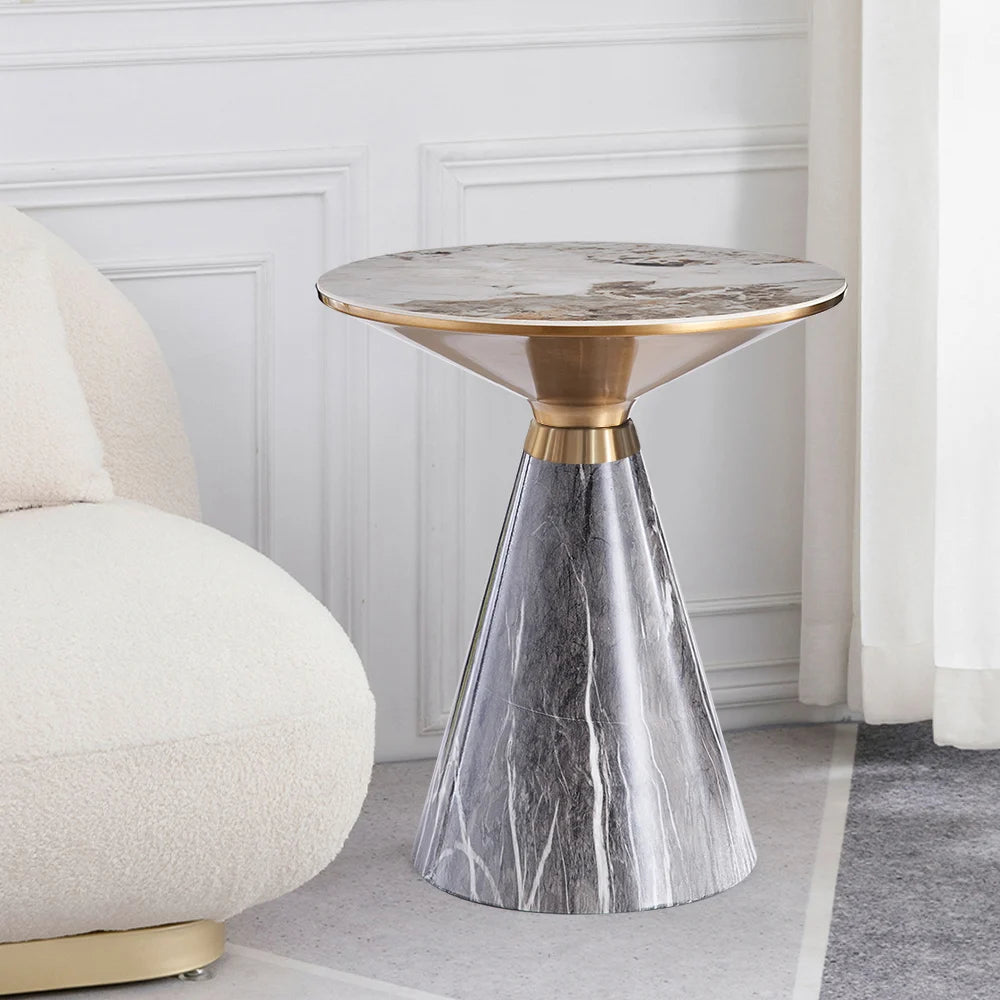 Gray & Gold Hourglass-Shape End Side Table