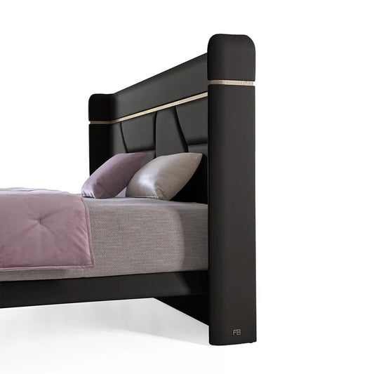 Brera Black Leather & Sycamore Wood Bed