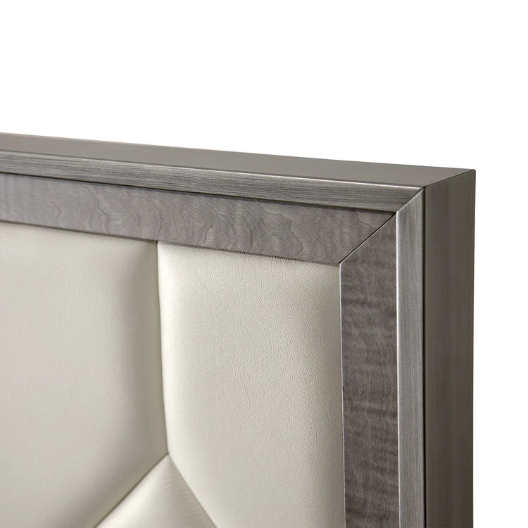 Elegance Boiserie White Leather & Sycamore Wood Bed