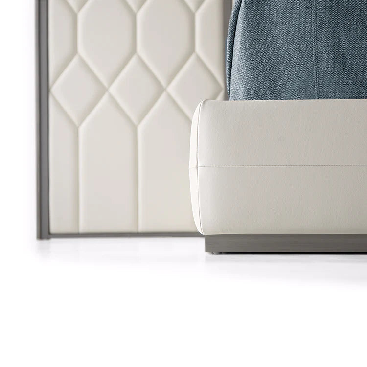 Elegance Boiserie White Leather & Sycamore Wood Bed