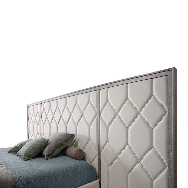 Elegance Boiserie White Leather & Sycamore Wood Bed