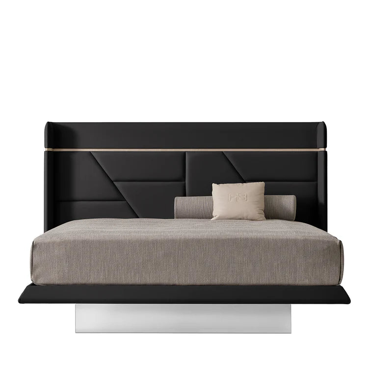 Brera Black Leather & Sycamore Wood Bed