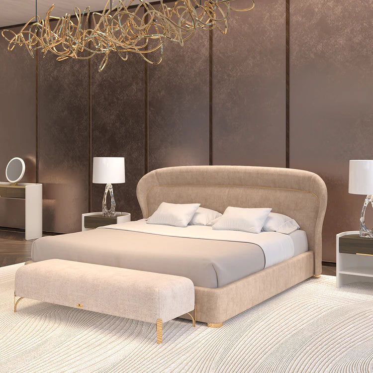 Flare 02 Upholstered Beige Velvet Bed