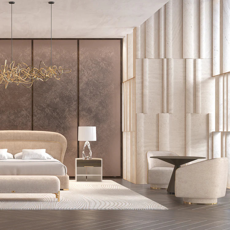 Flare 02 Upholstered Beige Velvet Bed
