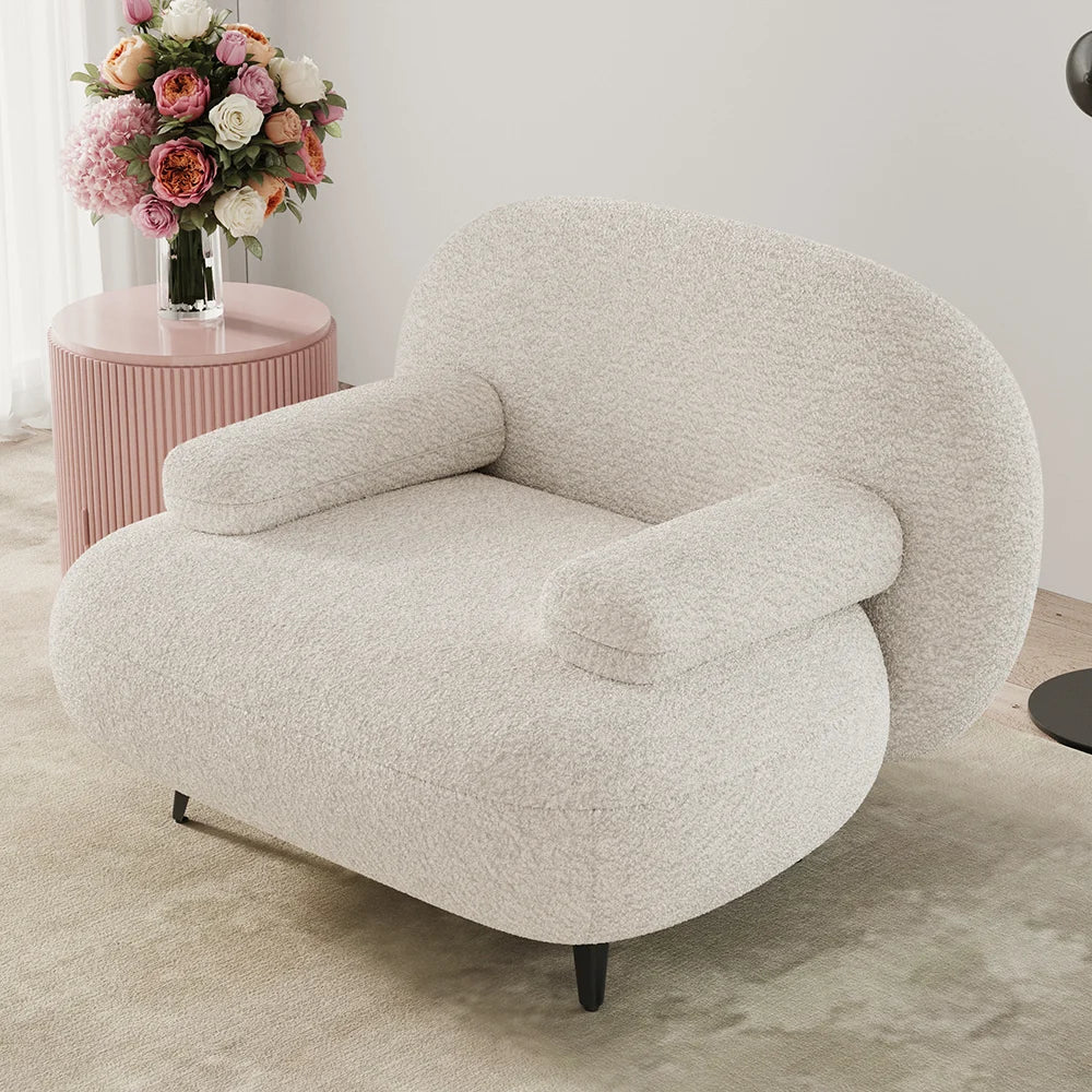 Modern White Cream Boucle Accent Chair
