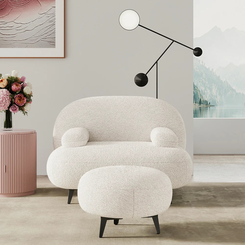 Modern White Cream Boucle Accent Chair