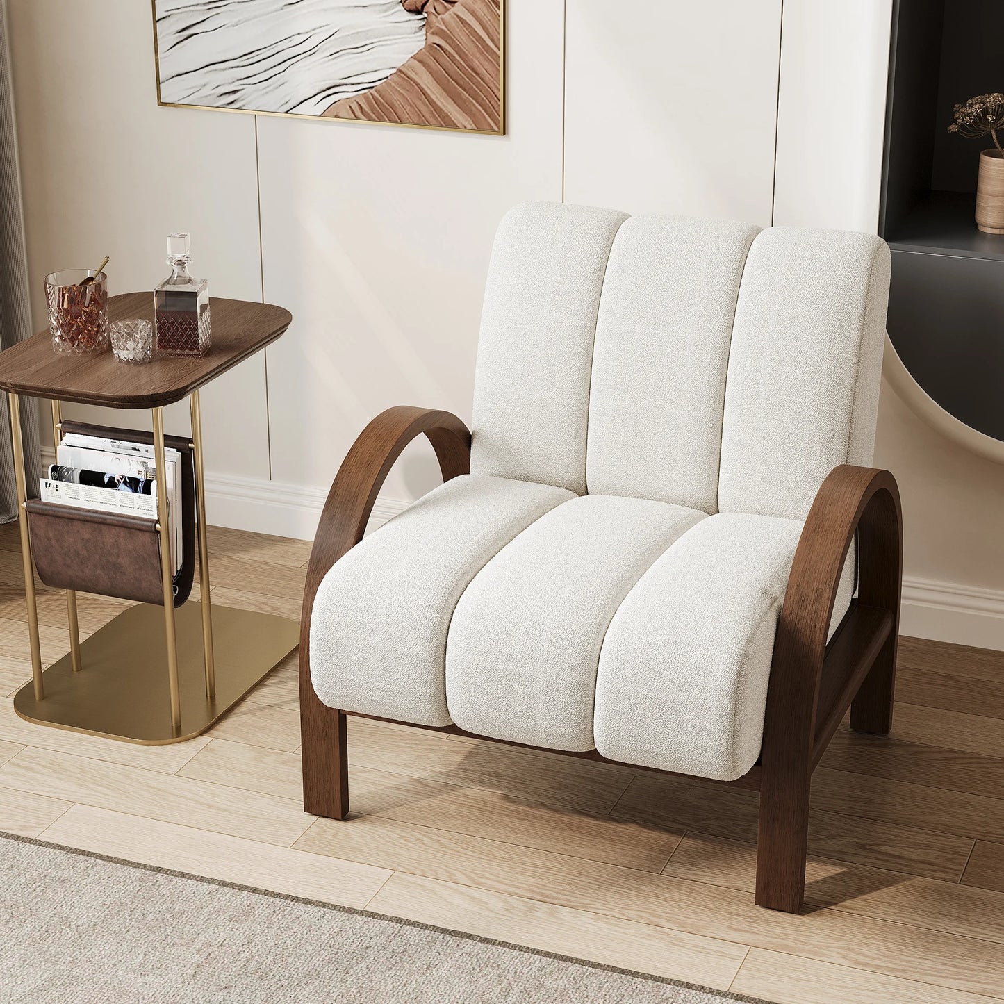 Boucle Ash Wood Accent Chair