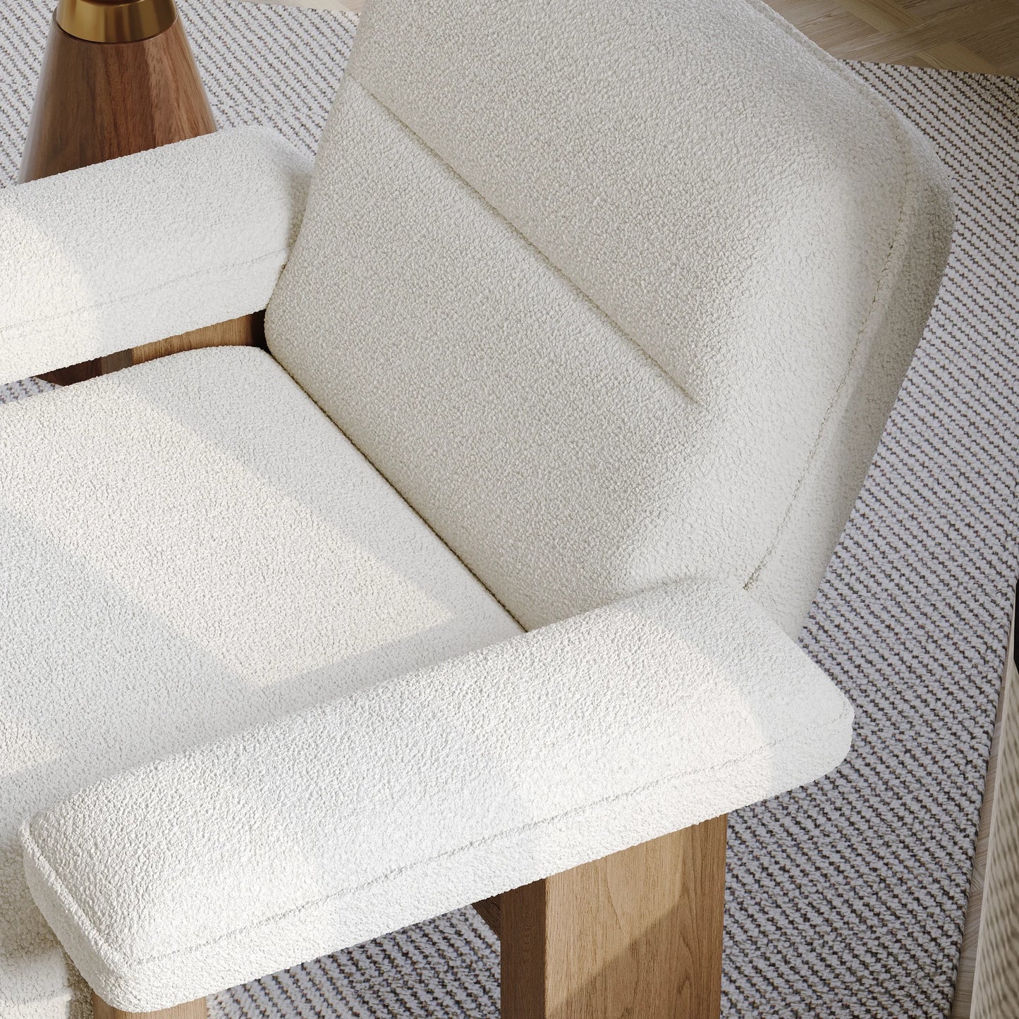 Solid Wood Boucle Accent Chair