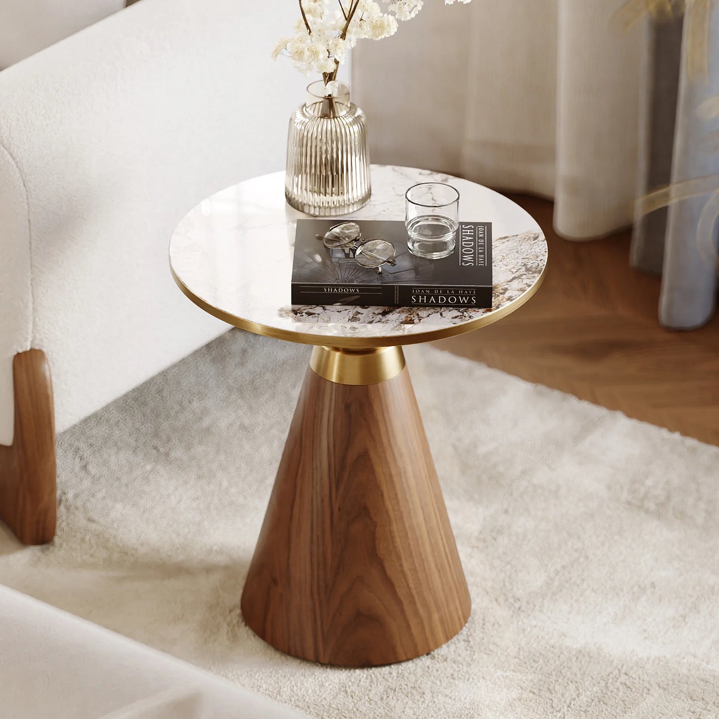 Round Walnut End Table