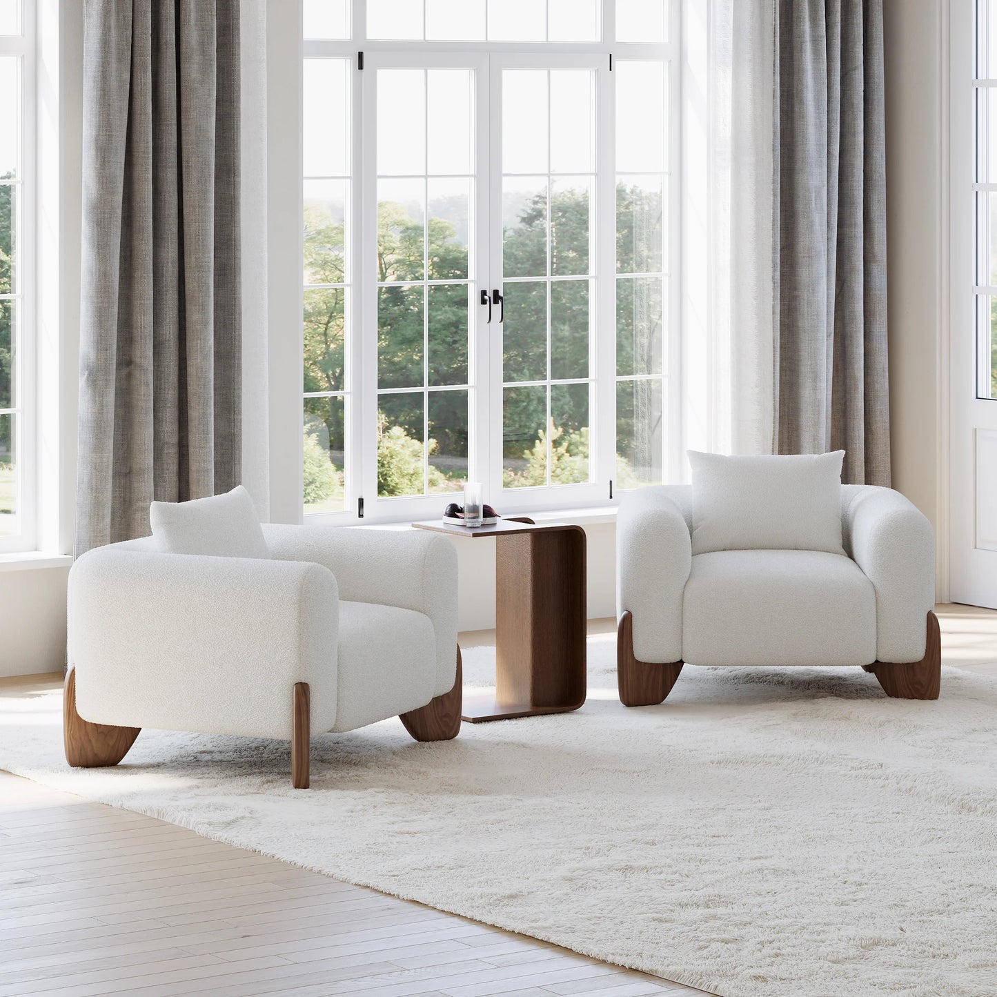 Curva White Boucle Accent Chair