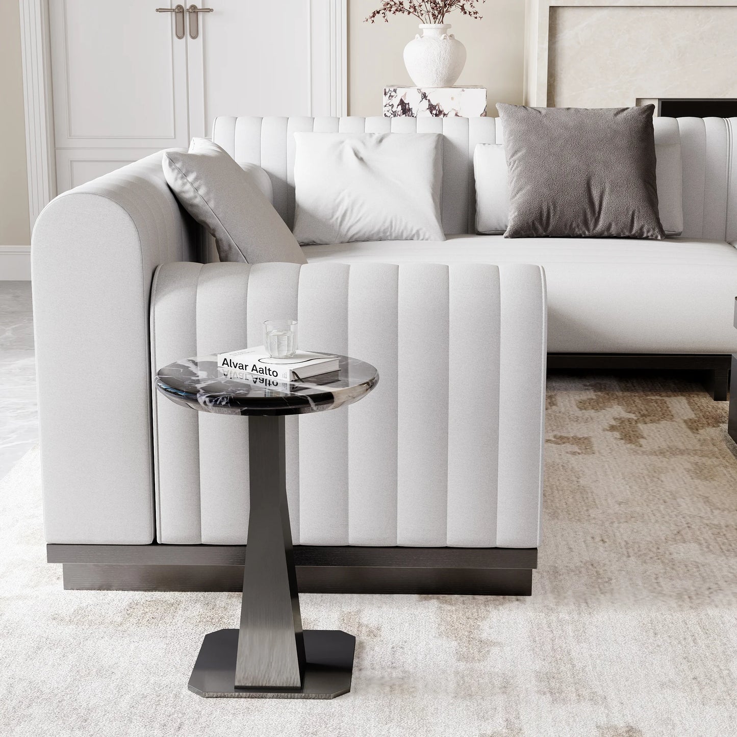 Round Marble Top C-shape Side Table