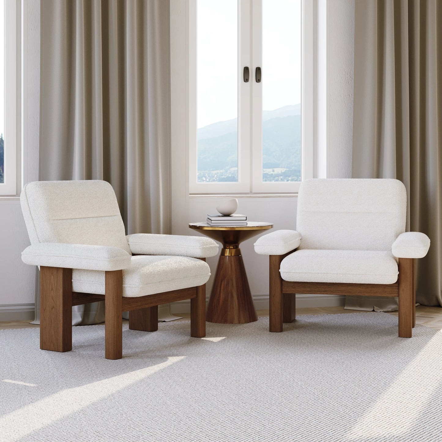 Solid Wood Boucle Accent Chair