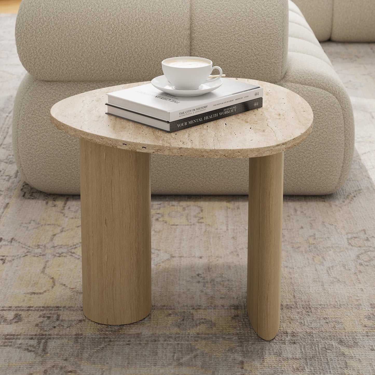 Abstract Travertine Natural Side Table