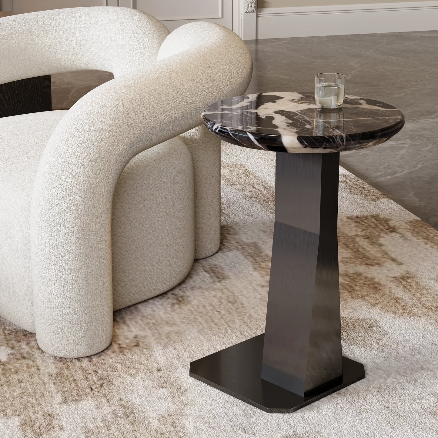 Round Marble Top C-shape Side Table