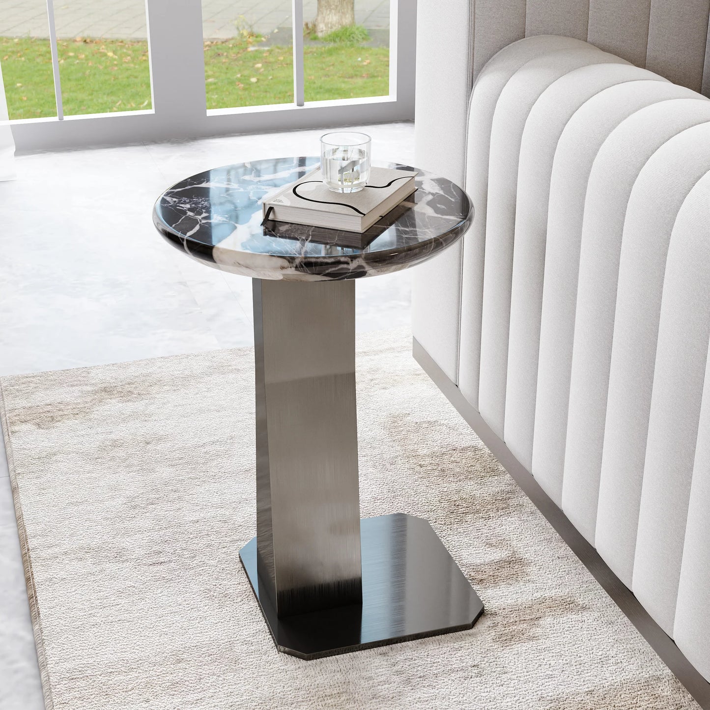 Round Marble Top C-shape Side Table