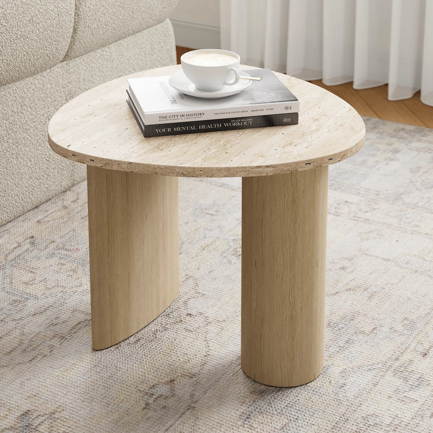 Abstract Travertine Natural Side Table