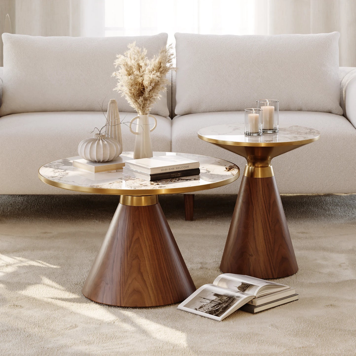 Round Walnut End Table