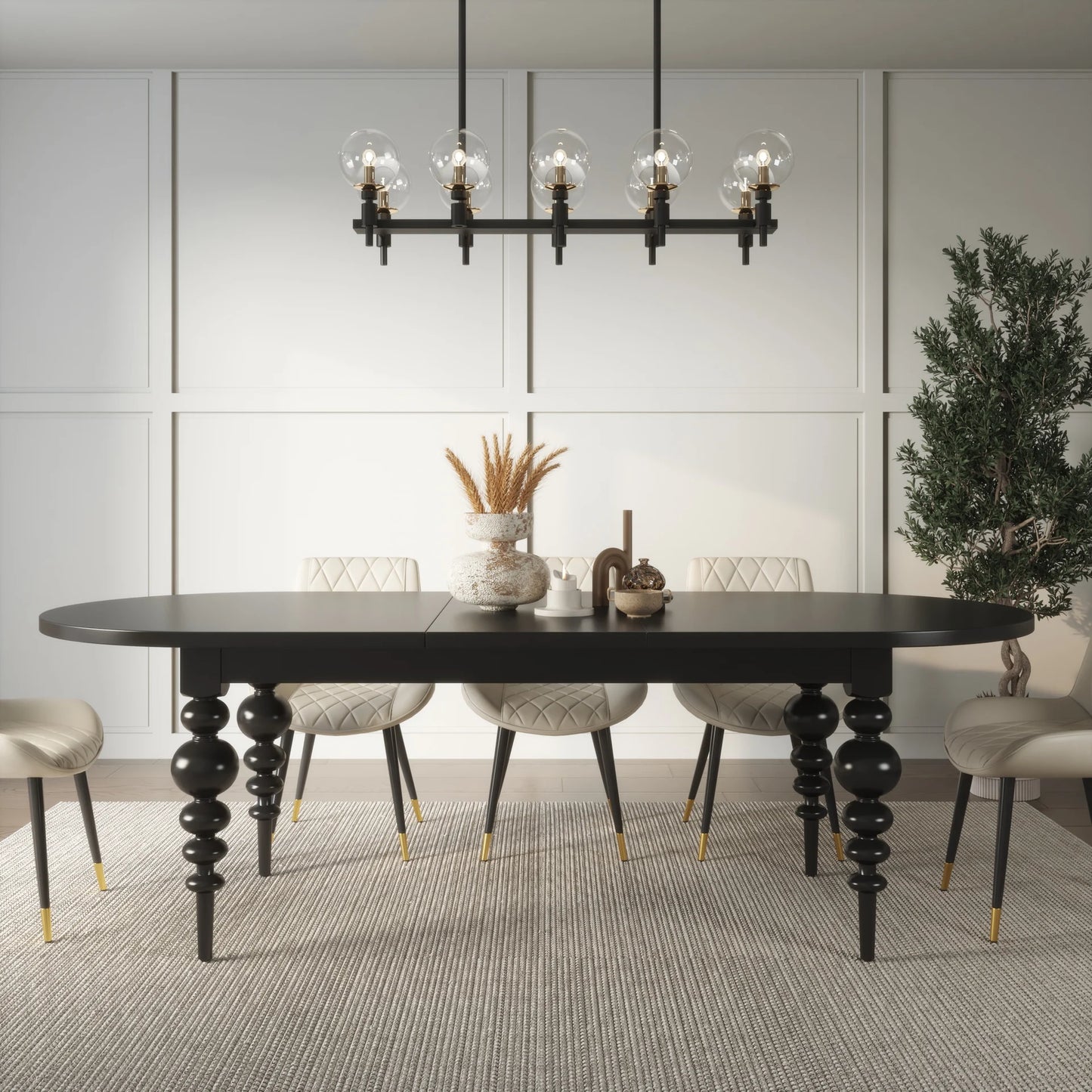 Mid-Century Oval Dining Table Black