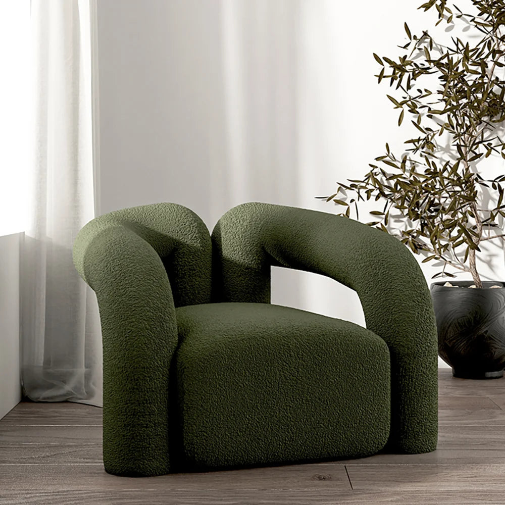 Japandi Dark Green Boucle Accent Chair