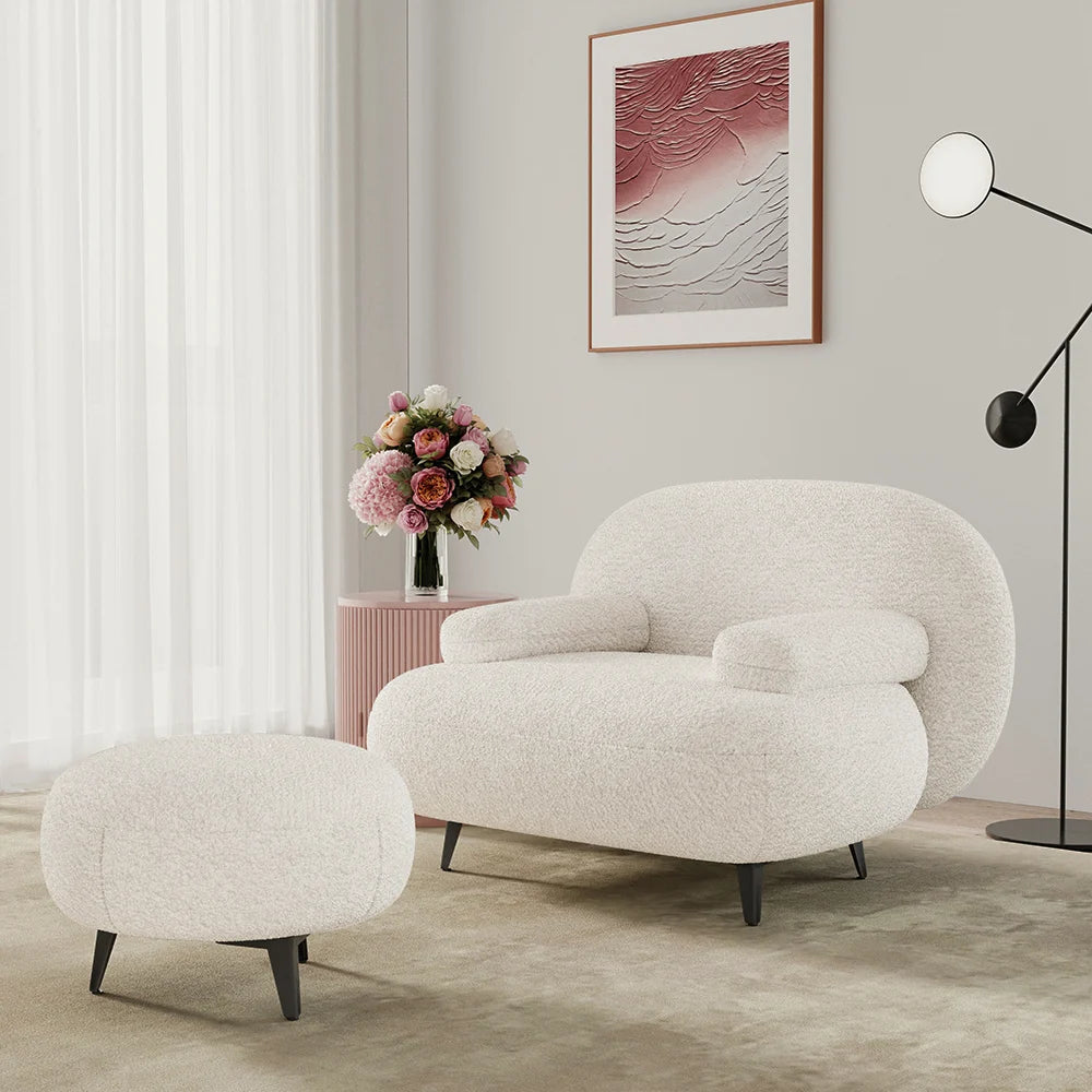 Modern White Cream Boucle Accent Chair