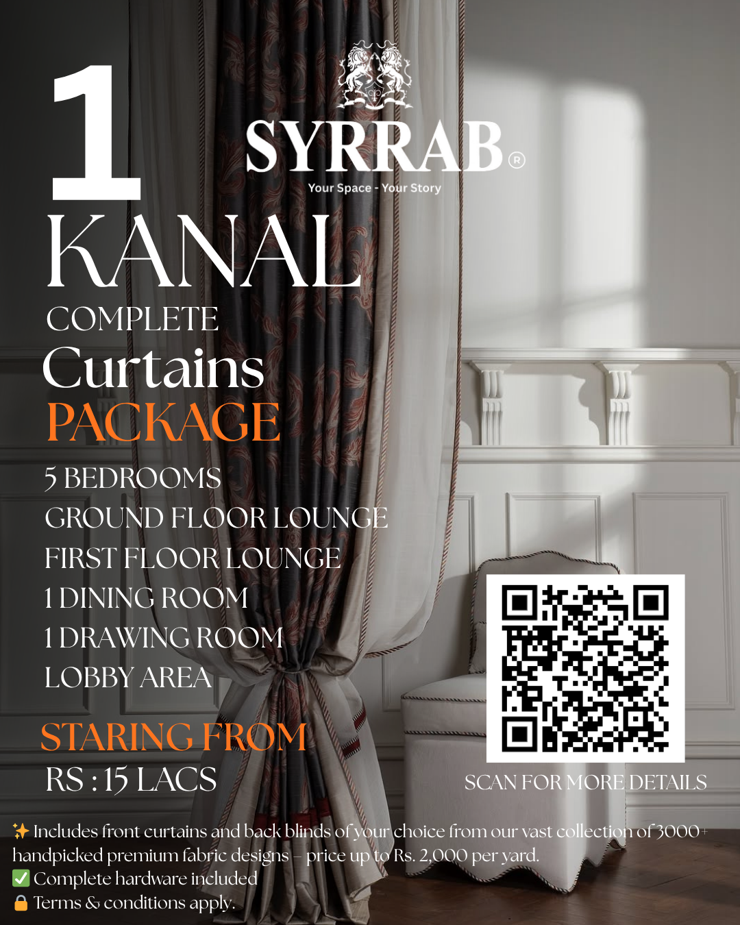1 Kanal 5 Bedrooms Curtains Package