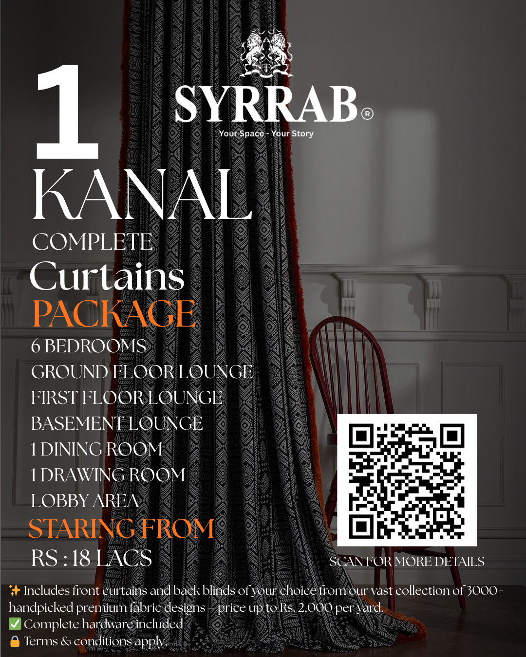 1 Kanal 6 Bedrooms Curtains Package