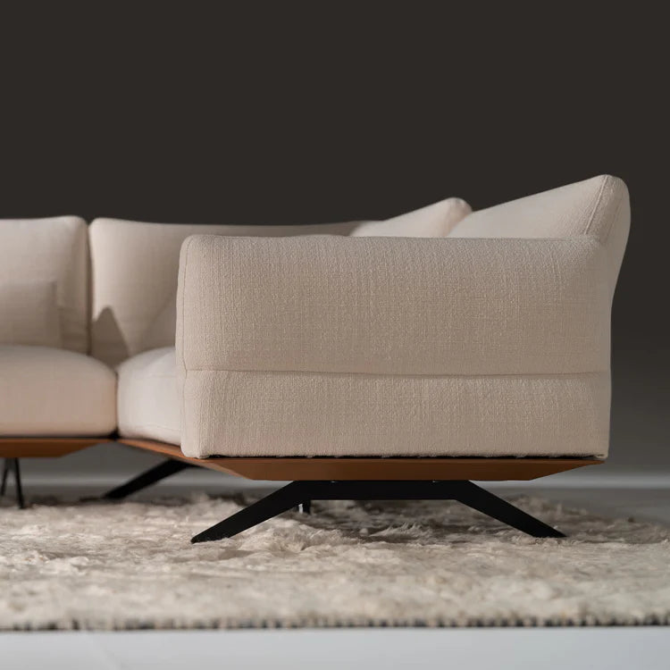 Dallas White Fabric With Metal And Leather Details L-Shape Sofa