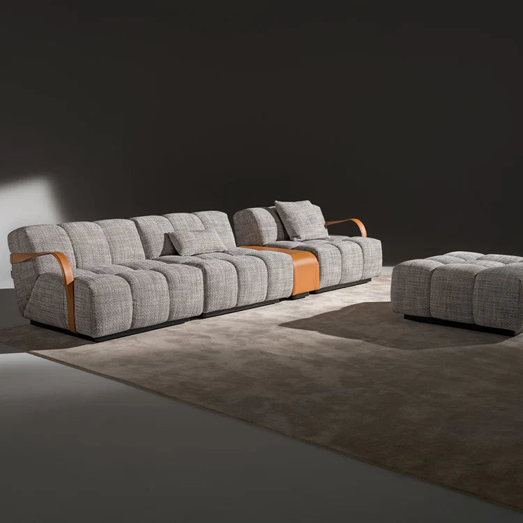 Venice Gray Fabric With Brown Leather Details Sofa