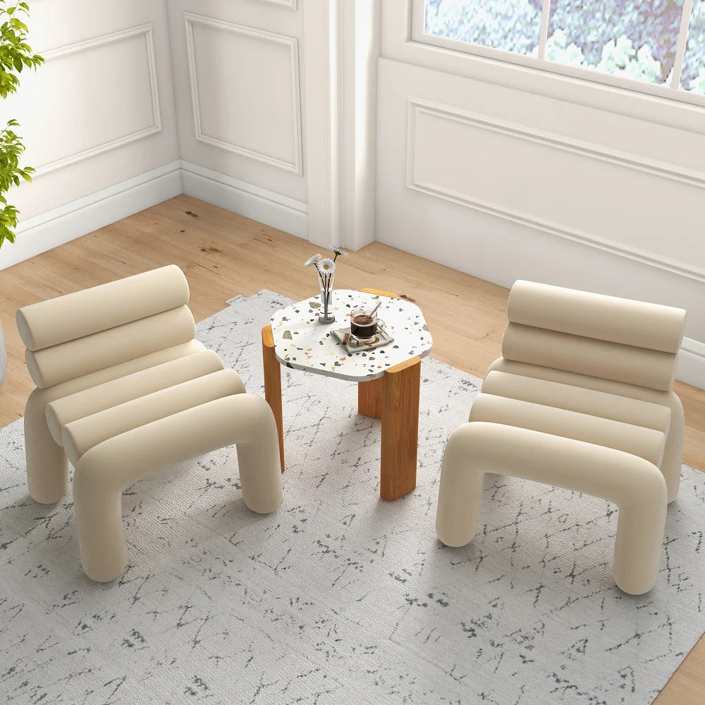 Beige Velvet Accent Chair
