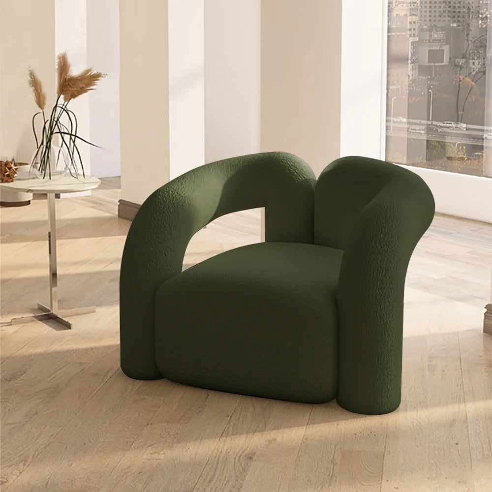 Japandi Dark Green Boucle Accent Chair