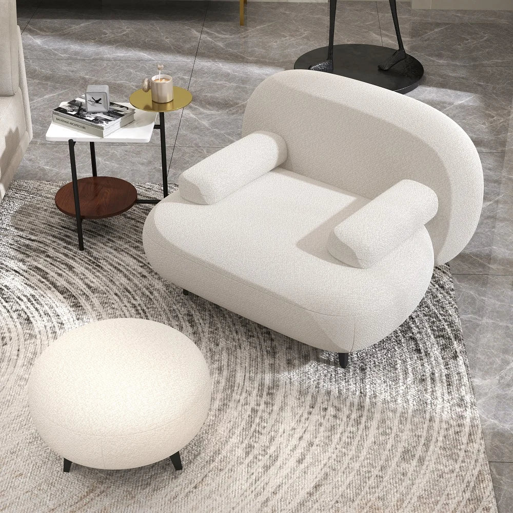 Modern White Cream Boucle Accent Chair
