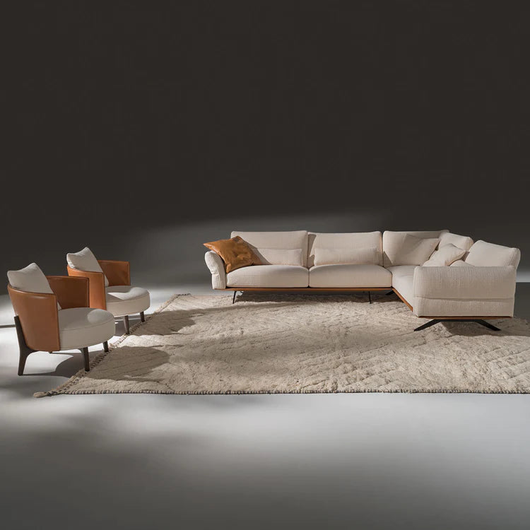 Dallas White Fabric With Metal And Leather Details L-Shape Sofa