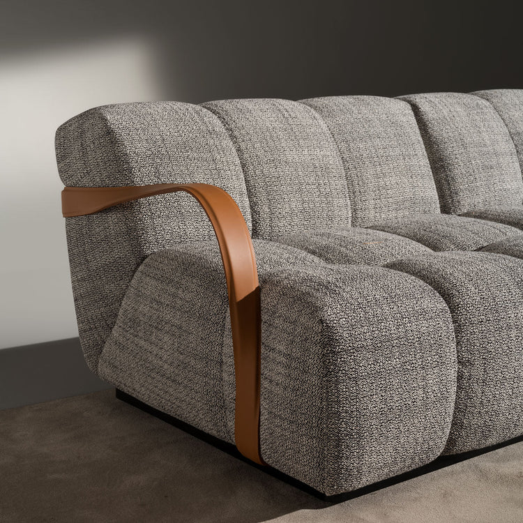 Venice Gray Fabric With Brown Leather Details Sofa