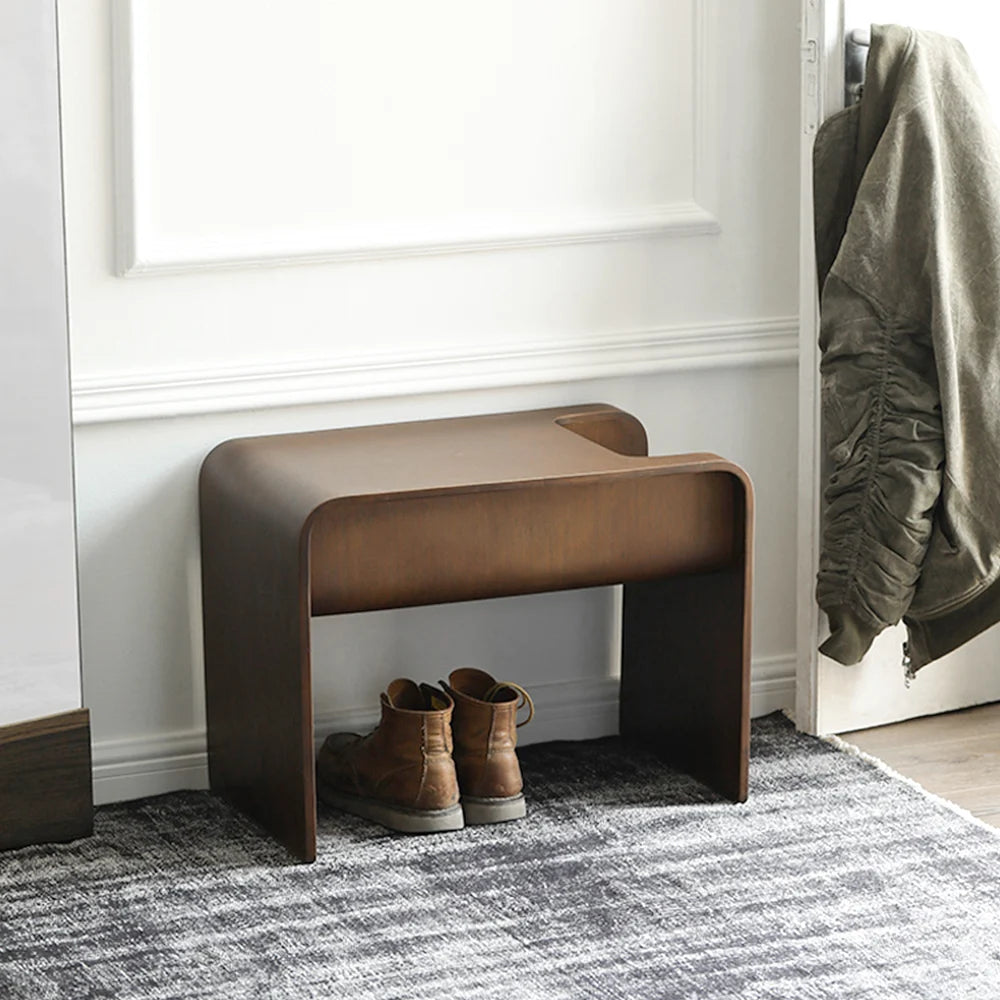 C-Shaped Walnut Wood Side Table