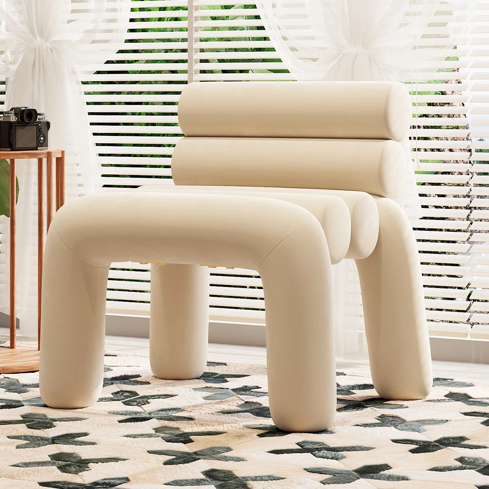 Beige Velvet Accent Chair