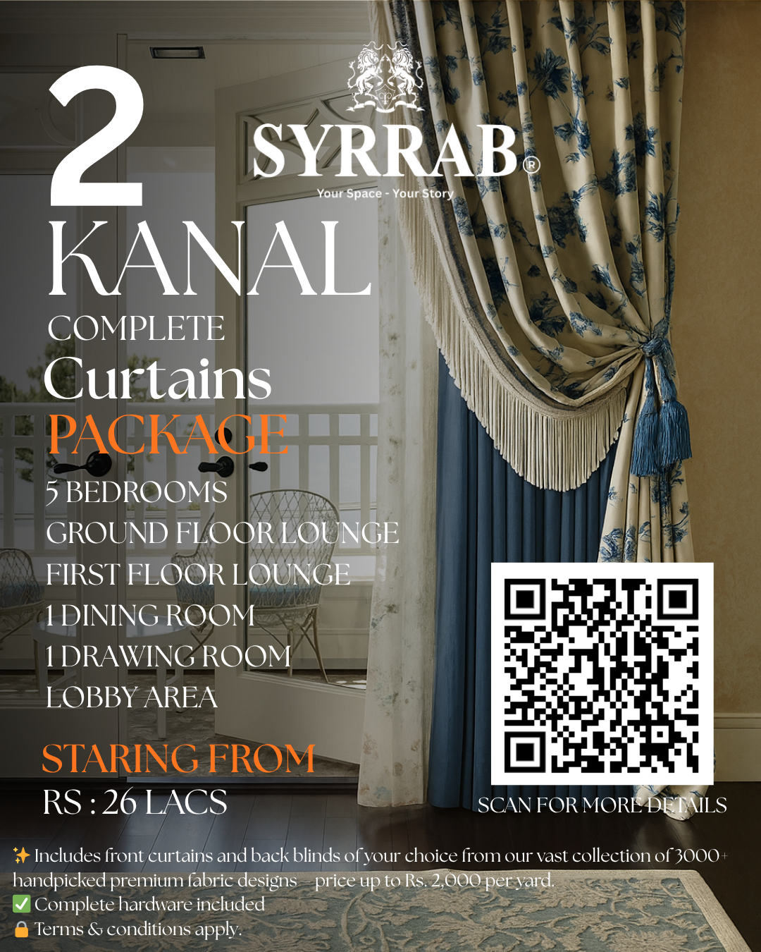 2 Kanal 5 Bedrooms Curtains Package