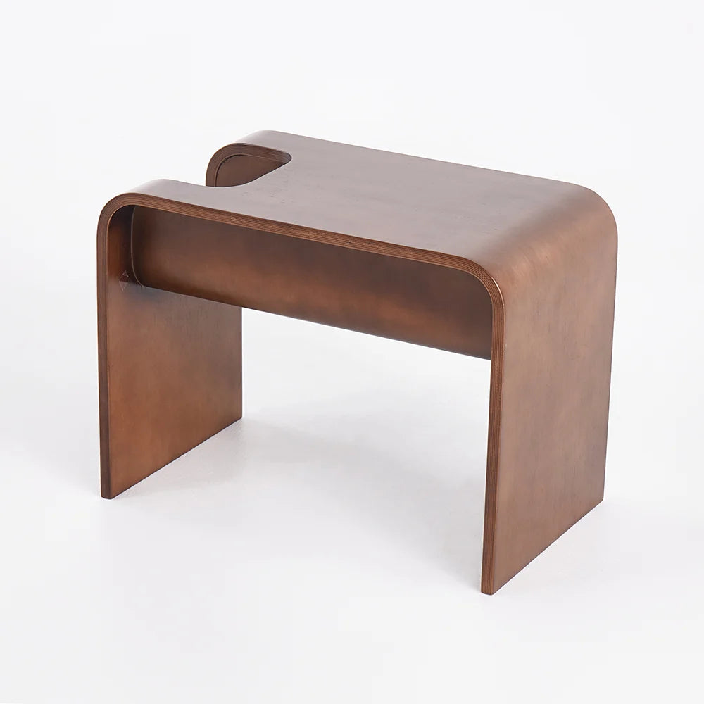 C-Shaped Walnut Wood Side Table