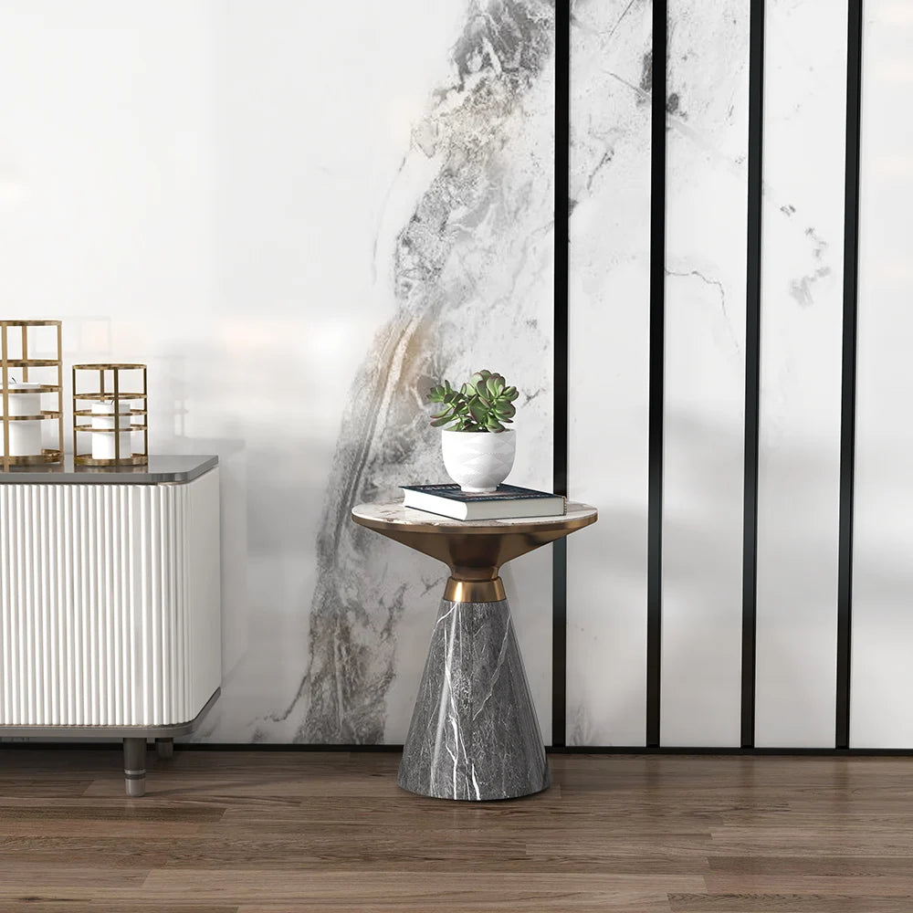 Gray & Gold Hourglass-Shape End Side Table