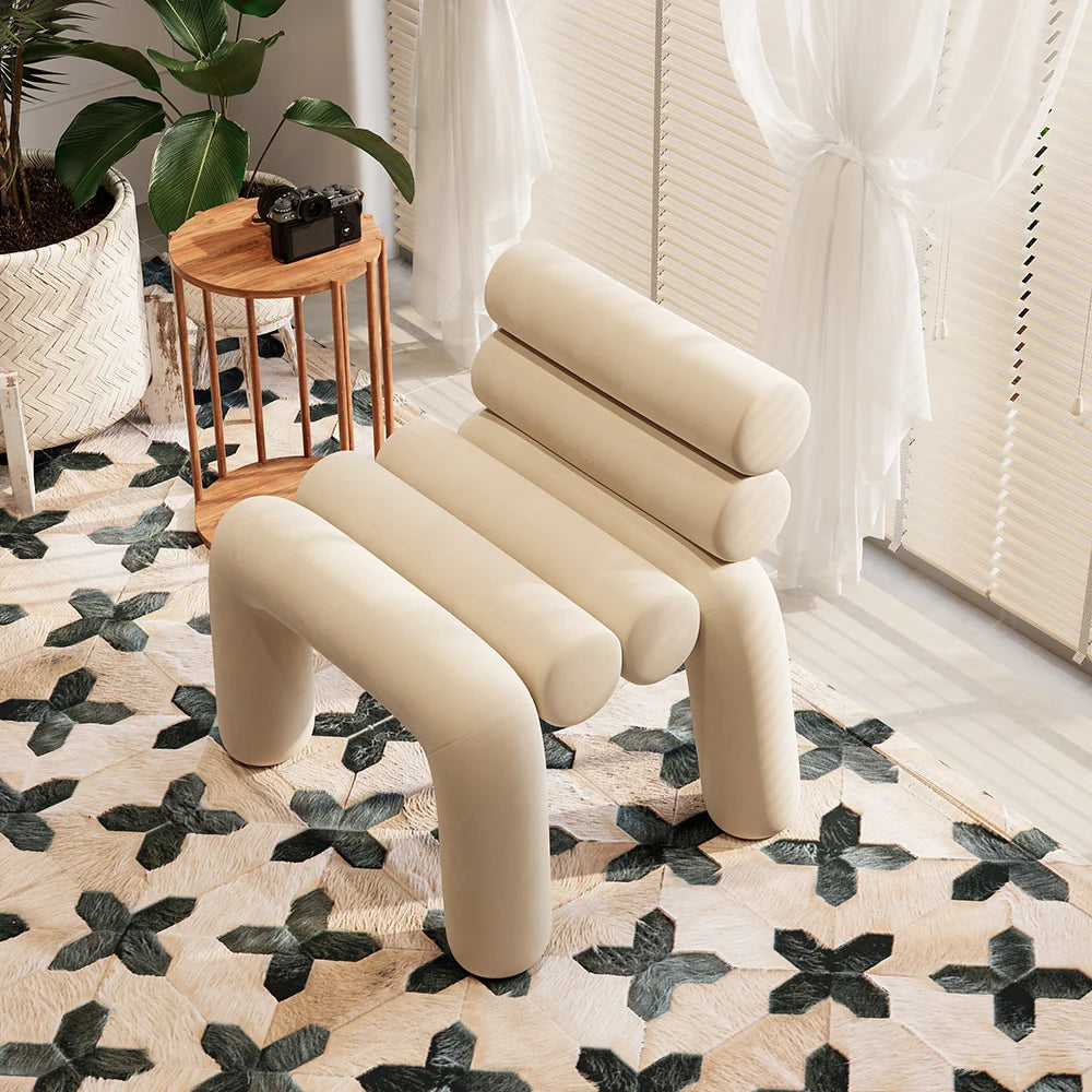 Beige Velvet Accent Chair
