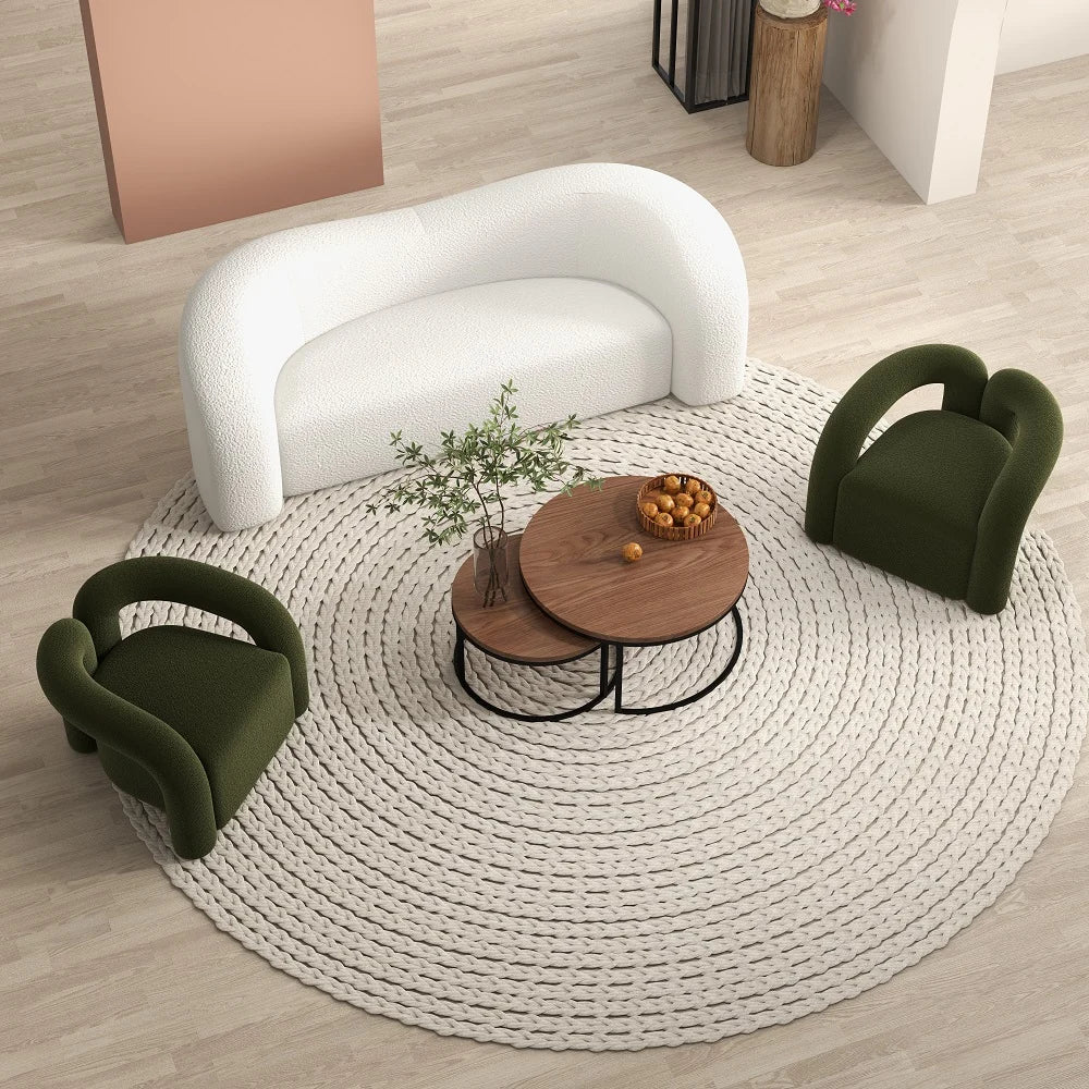 Japandi Dark Green Boucle Accent Chair