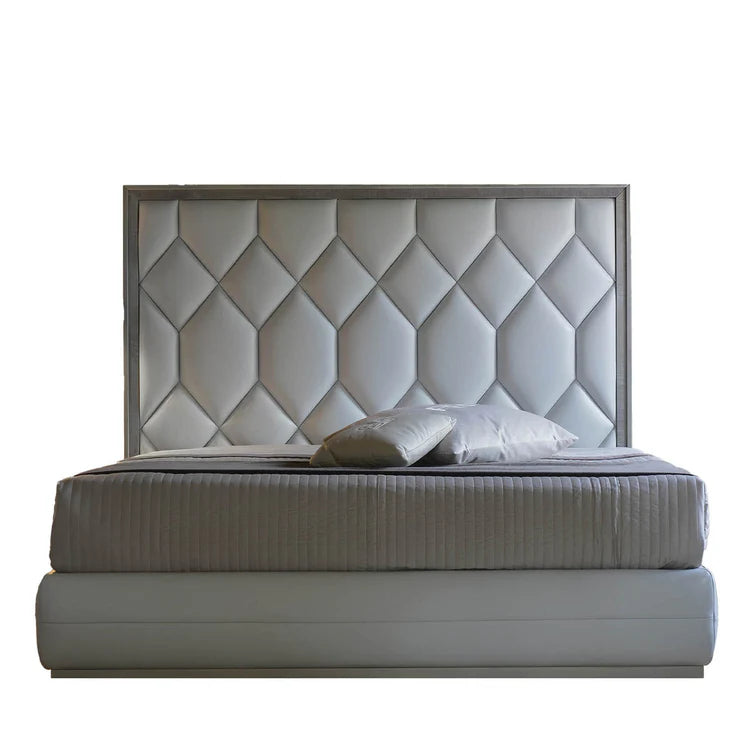 Elegance White Leather & Sycamore Double Bed