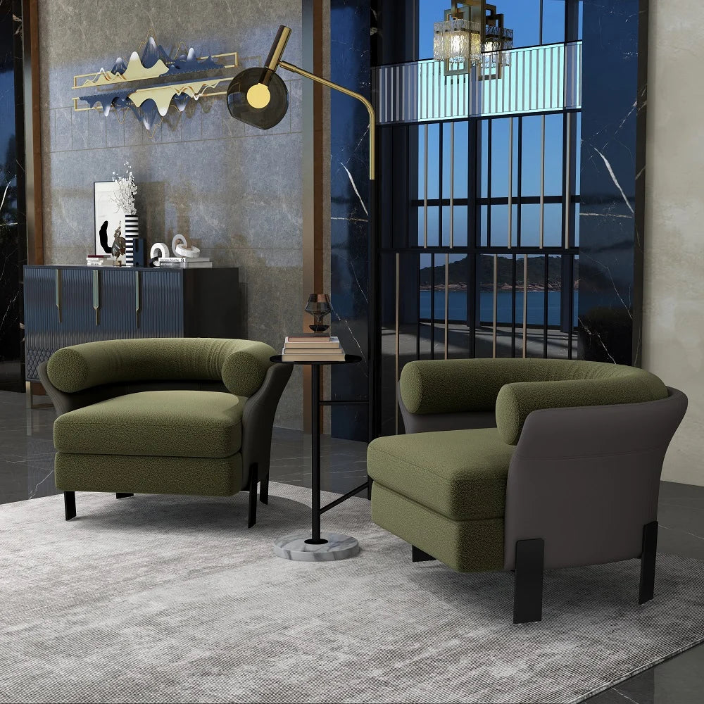 Modern Green Boucle Accent Chair