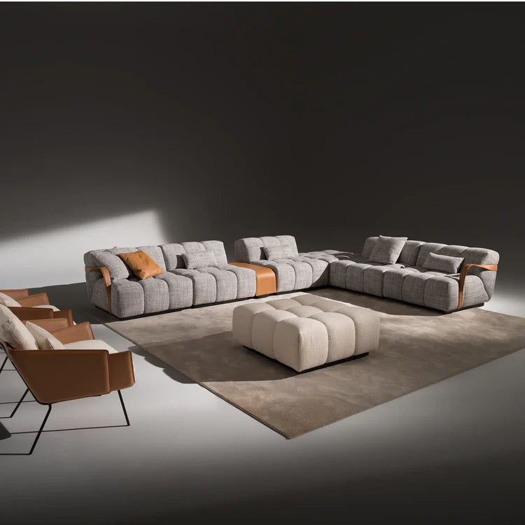 Venice Gray Fabric With Brown Leather Details Sofa