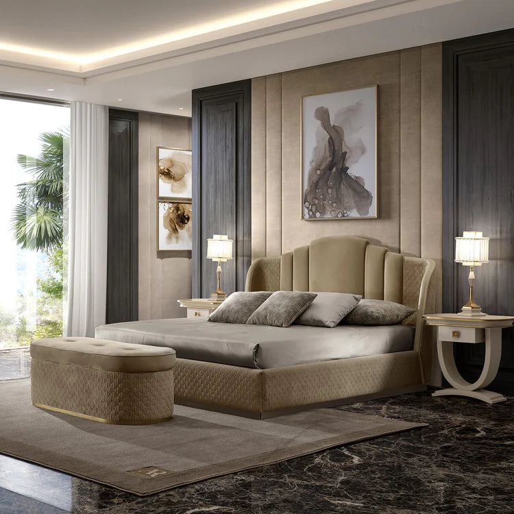 Beige Textile Bed