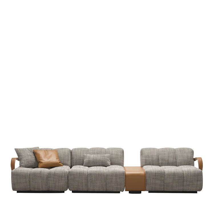 Venice Gray Fabric With Brown Leather Details Sofa